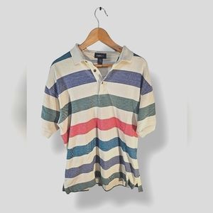 Vintage Y2K Large Barbie Allen Striped Short Sleeve White Collar Multicolor Polo
